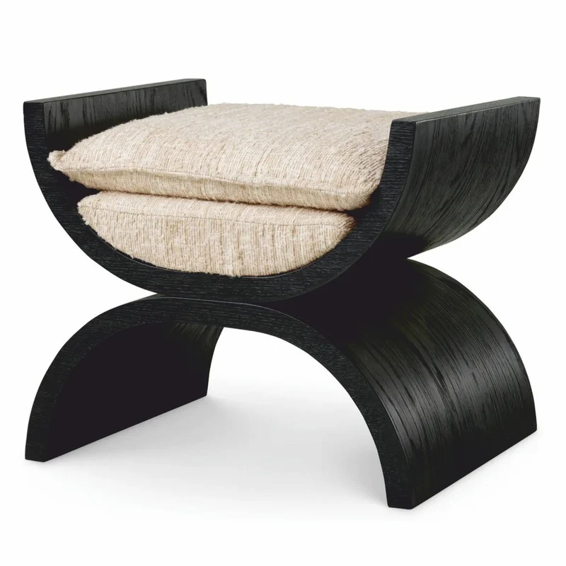 Casa Padrino Luxus Hocker Schwarz / Creme 55 cm - Luxus Hotel Möbel