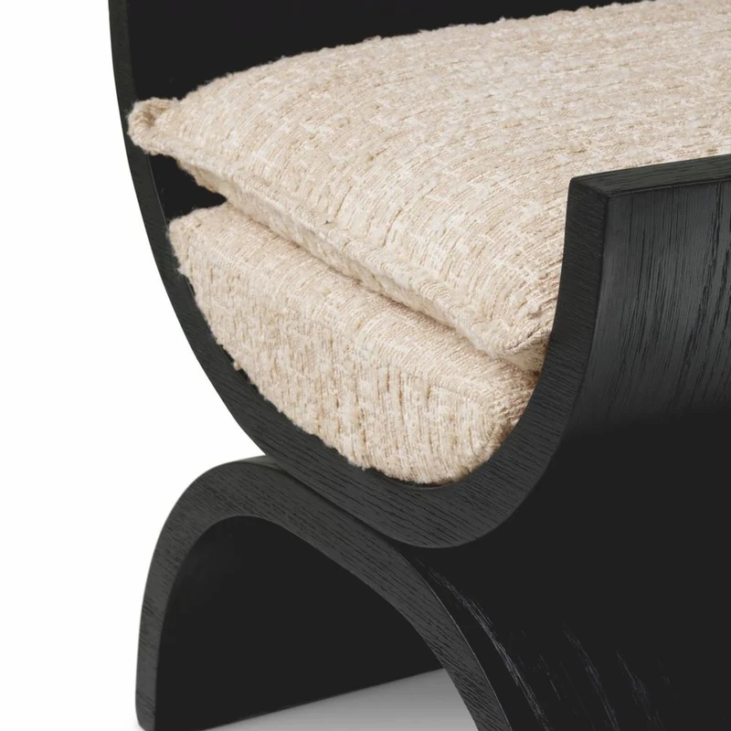 Casa Padrino Luxus Hocker Schwarz / Creme 55 cm - Luxus Hotel Möbel