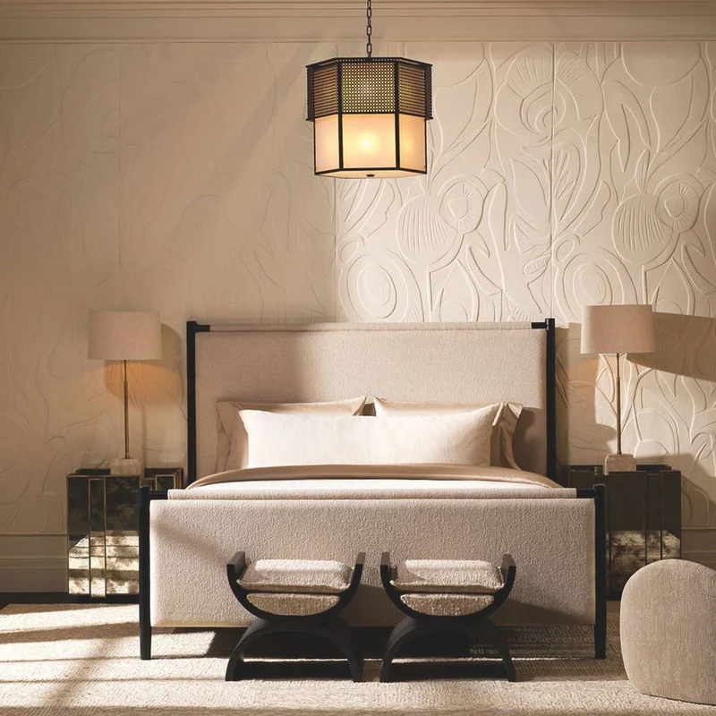 Casa Padrino Luxus Hocker Schwarz / Creme 55 cm - Luxus Hotel Möbel