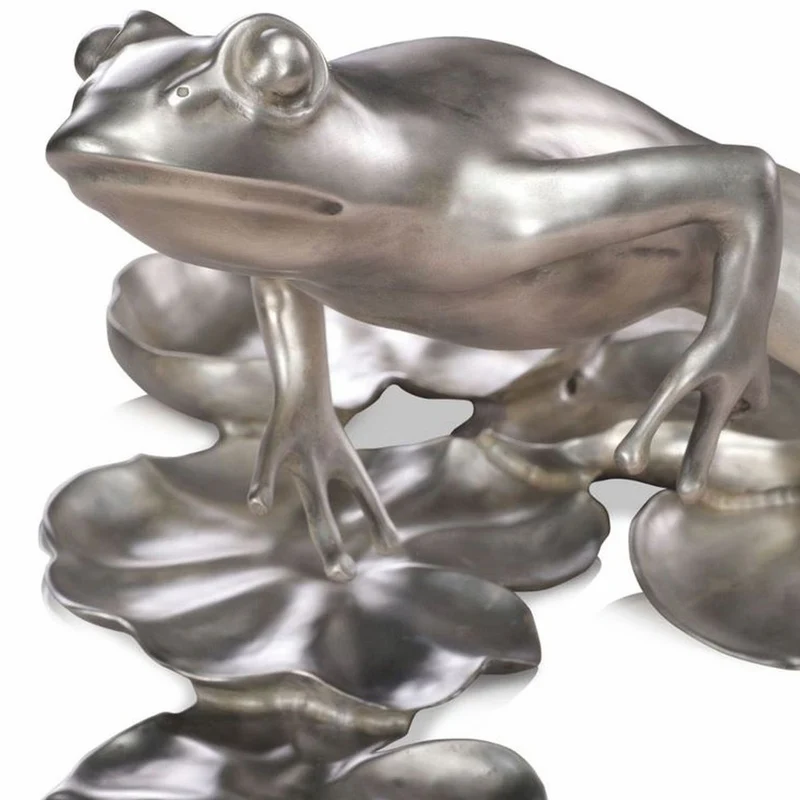 Casa Padrino Luxus Bronze Figur Frosch Silber 39 cm - Deko Bronze Skulptur