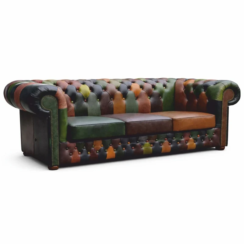 Casa Padrino Luxus Chesterfield Patchwork Echtleder Sofa Bunt 200 cm - Leder Möbel