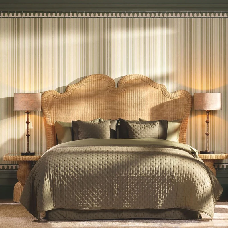 Casa Padrino Luxus Rattan Bett-Kopfteil Naturfarben 228 cm - Luxus Schlafzimmer Möbel