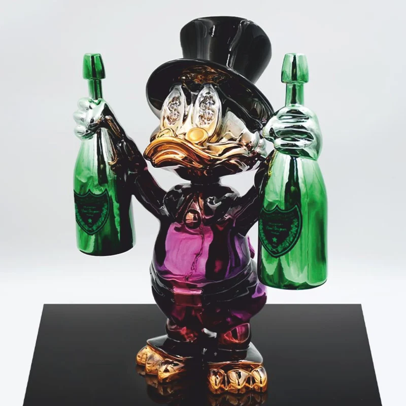 Casa Padrino Deko Figur Ente Bunt Chrom H. 45 cm - Deko Skulptur