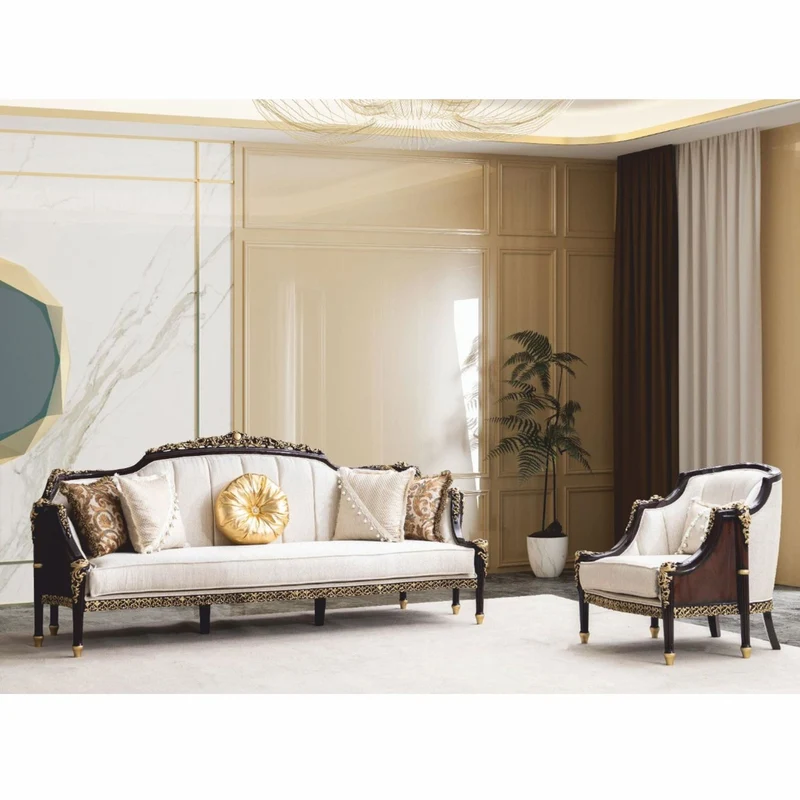 Casa Padrino Luxus Barock Wohnzimmer Set Naturfarben / Dunkelbraun / Gold - Barock Möbel