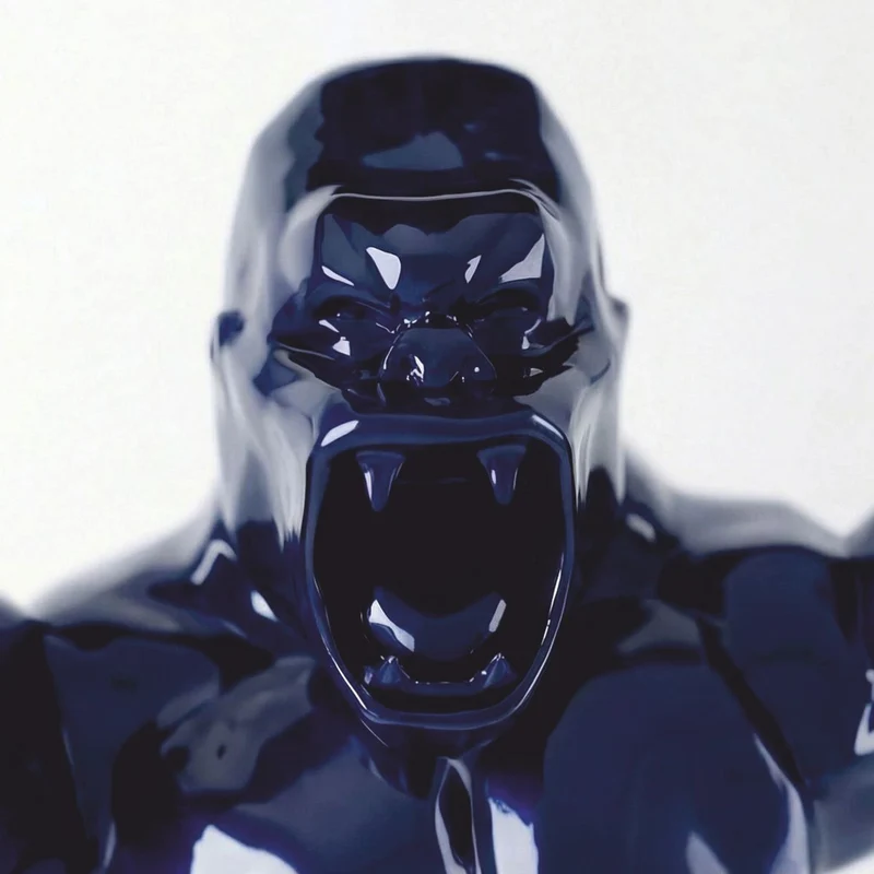 Casa Padrino XXL Garten Deko Skulptur Gorilla mit Fass Metallic Blau H. 250 cm