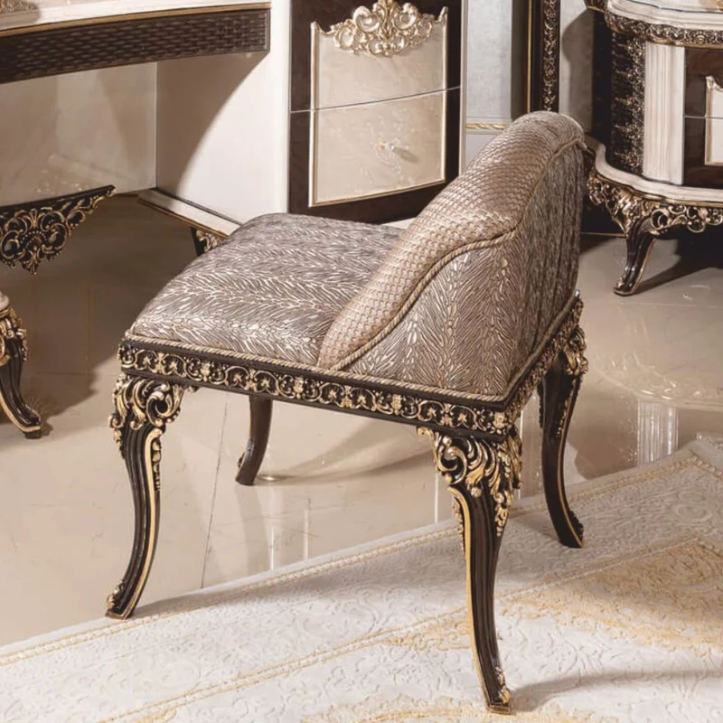 Casa Padrino Luxus Barock Hocker Grau / Dunkelbraun / Gold - Barock Möbel