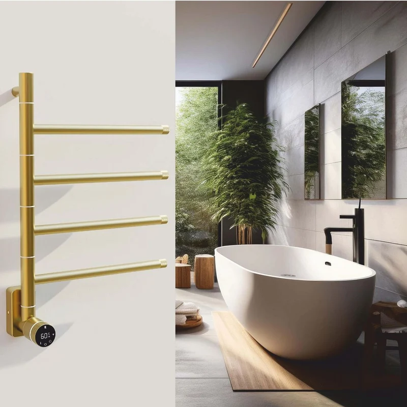 Casa Padrino Elektrischer Luxus Handtuchwärmer Gold 41 x H. 58 cm - Badezimmer Zubehör