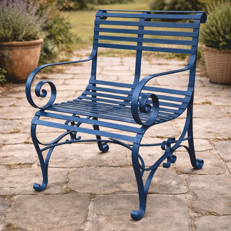 Casa Padrino Jugendstil Schmiedeeisen Garten Stuhl mit Armlehnen Blau - Garten Möbel