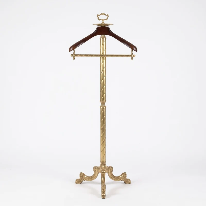 Casa Padrino Luxus Barock Dressboy aus Messing und Holz in Dunkelbraun, H. 133 cm - Eleganter Herrendiener für repräsentative Räume