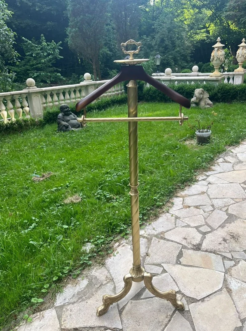Casa Padrino Luxus Barock Dressboy aus Messing und Holz in Dunkelbraun, H. 133 cm - Eleganter Herrendiener für repräsentative Räume