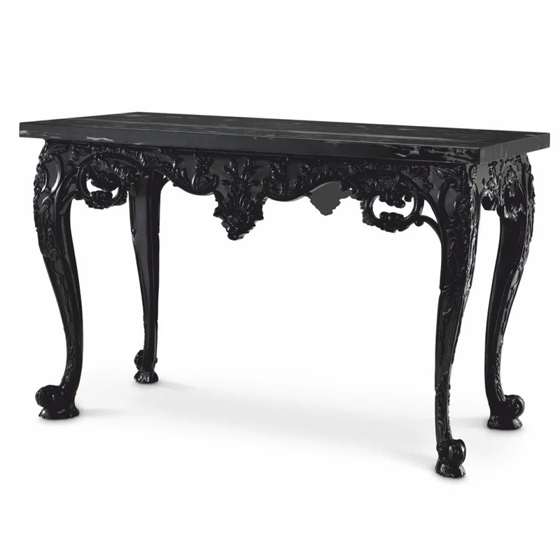 Casa Padrino Luxus Barock Mahagoni Konsole mit Marmorplatte Schwarz 128,5 cm