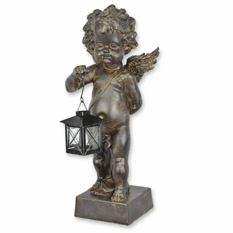 Casa Padrino Jugendstil Deko Skulptur Engel mit Laterne H. 46,4 cm - Weihnachtsdeko