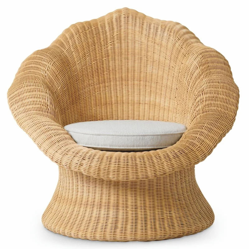 Casa Padrino Luxus Rattan Sessel Naturfarben / Creme - Rattan Wohnzimmer Möbel