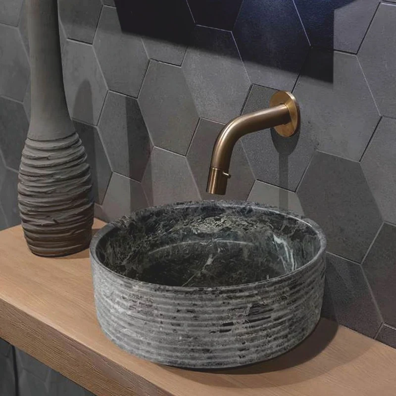 Casa Padrino Luxus Marmor Waschbecken Schale Anthrazit Ø 42 cm - Badezimmer Accessoires