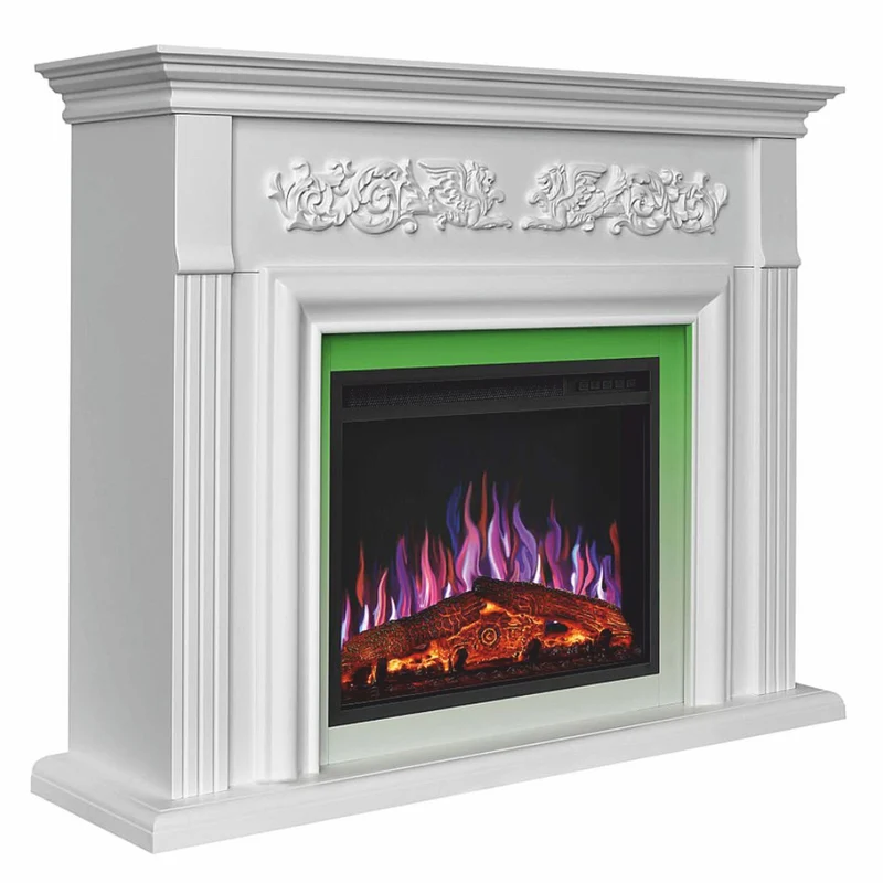 Casa Padrino Barock LED Elektrokamin Weiß 121 x 35 x H. 100 cm - Barock Möbel