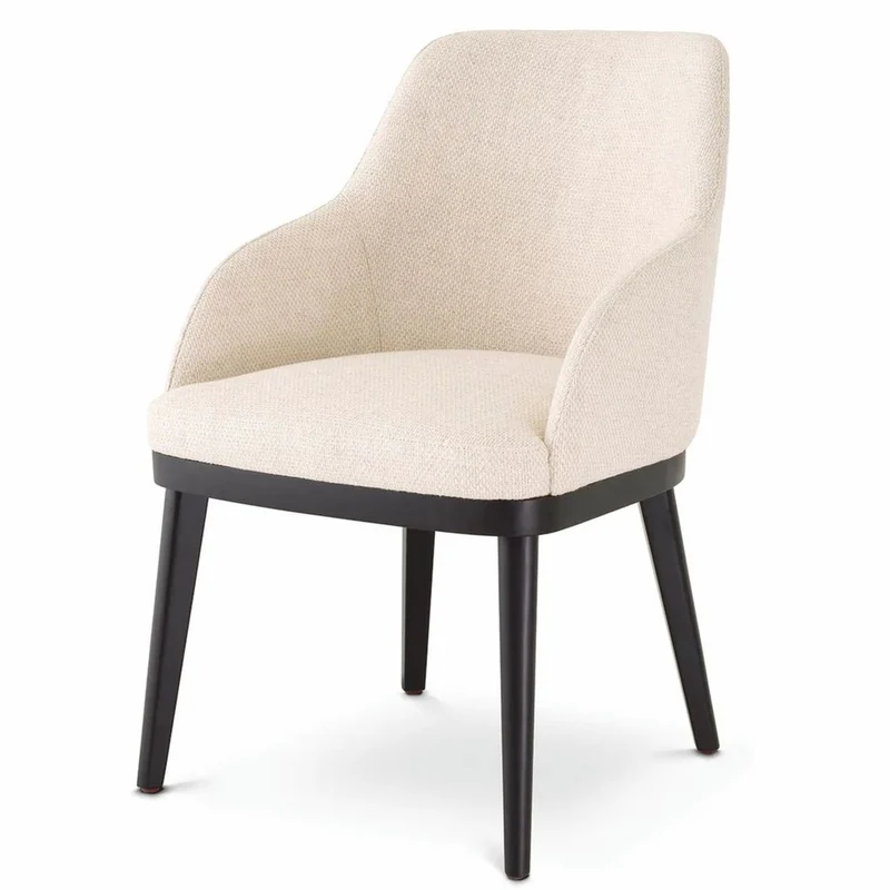 Casa Padrino Luxus Esszimmer Stuhl mit Armlehnen Naturfarben / Schwarz H. 79 cm