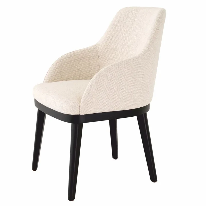 Casa Padrino Luxus Esszimmer Stuhl mit Armlehnen Naturfarben / Schwarz H. 79 cm