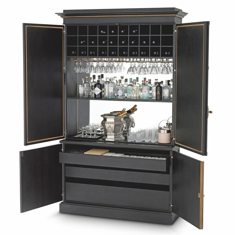 Casa Padrino Luxus Barschrank Schwarz 153 x H. 250 cm - Luxus Bar Möbel