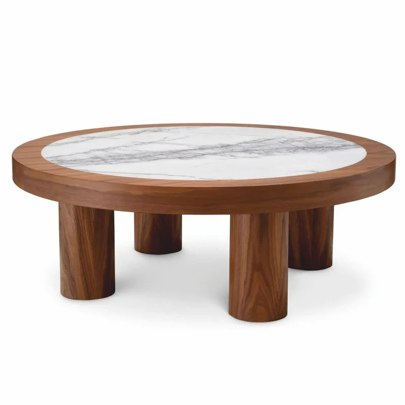 Casa Padrino Luxus Couchtisch Braun / Weiß-Lila Ø 100 cm - Wohnzimmer Möbel