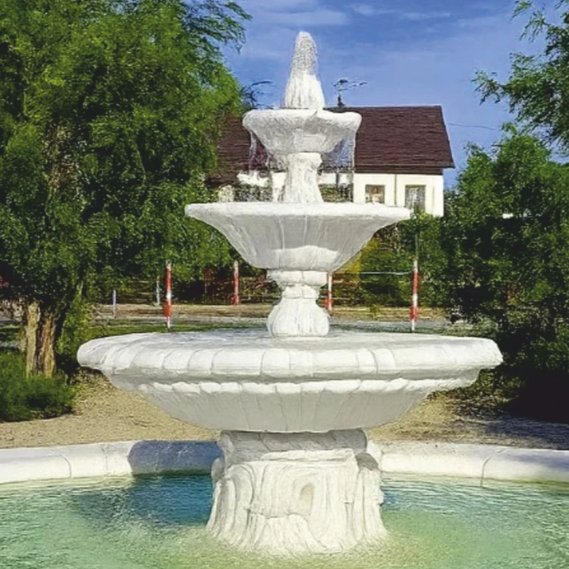 Casa Padrino Barock Springbrunnen mit Umrandung Weiß Ø 465 x H. 180 cm - Garten Deko Brunnen