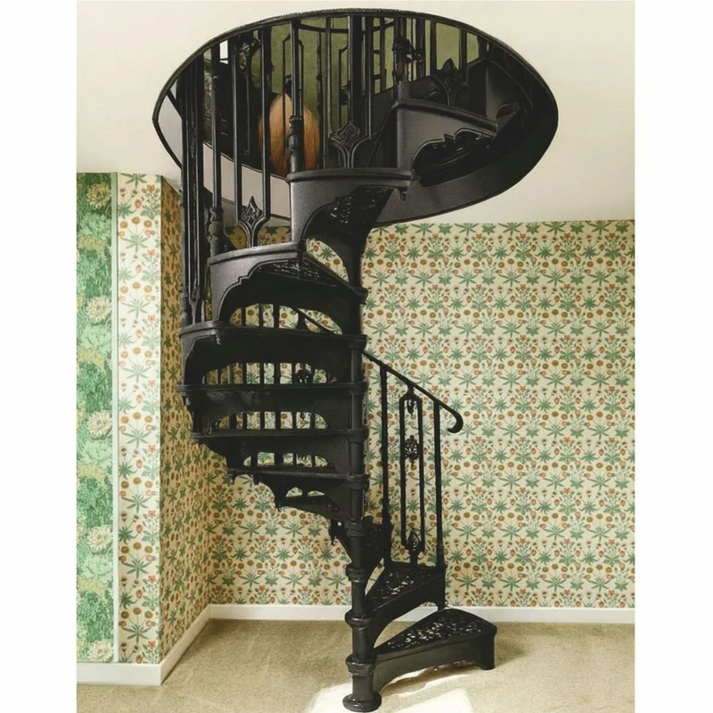 Casa Padrino Barock Wendeltreppe / Spiraltreppe mit Geländer rechte Seite Schwarz H. 240 cm