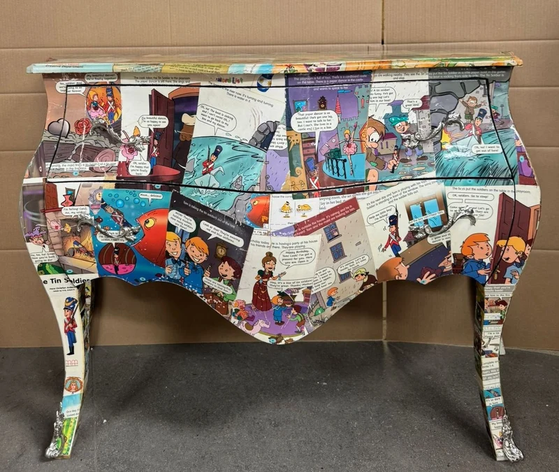 Casa Padrino Barock Kommode im Comic Design mit 2 Schubladen Bunt / Silber 123 cm