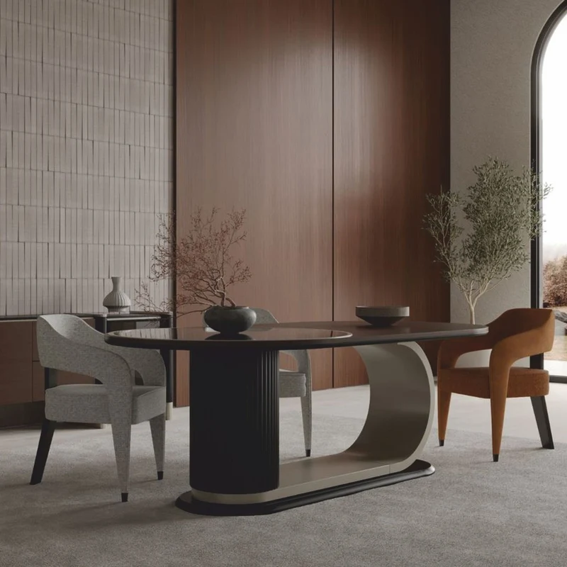 Casa Padrino Luxus Esszimmer Set Braun / Grau - 1 Esstisch und 6 Stühle - Hotel & Esszimmer Möbel
