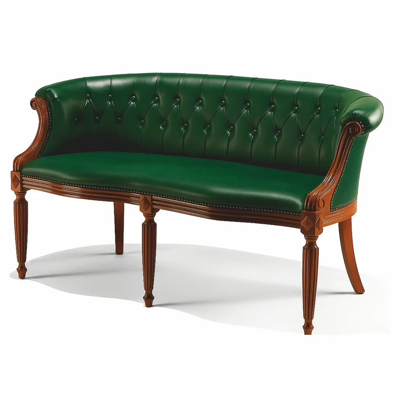 Casa Padrino Luxus Barock Echtleder Sofa Grün / Braun 136 cm - Made in Italy