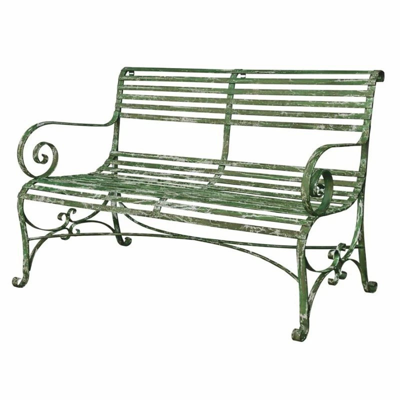Casa Padrino Jugendstil Schmiedeeisen Gartenbank Antik Grün 120 cm - Garten Möbel