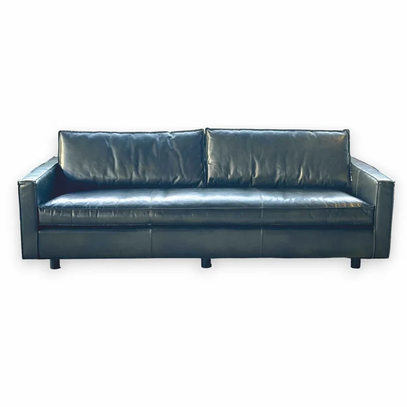 Casa Padrino Luxus Leder Sofa British Grün / Schwarz 215 cm - Leder Möbel