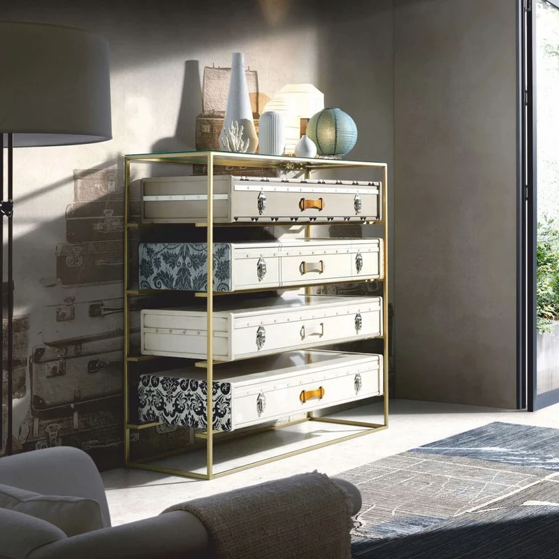 Casa Padrino Luxus Designer Koffer Kommode mit 4 Schubladen Bunt - Luxus Möbel