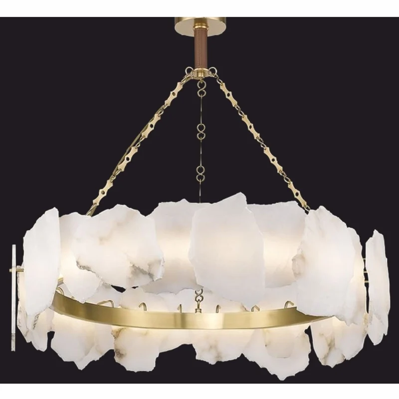 Casa Padrino Luxus Alabaster Kronleuchter Weiß / Messing Ø 80 cm - Luxus Interior