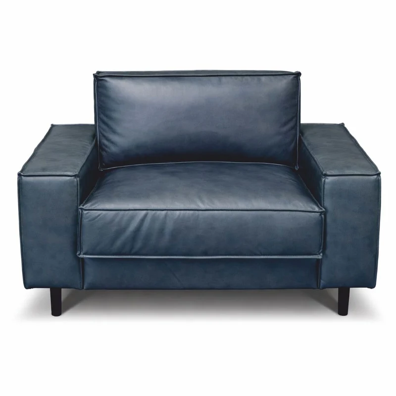 Casa Padrino Luxus Leder Sessel Vintage Blau / Schwarz - Echtleder Möbel