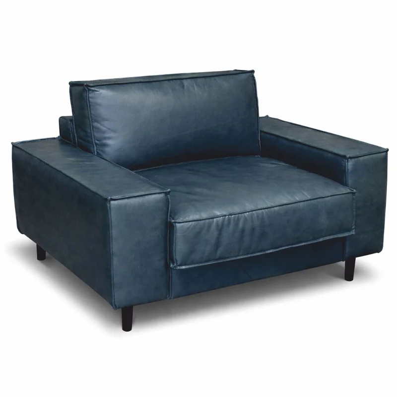 Casa Padrino Luxus Leder Sessel Vintage Blau / Schwarz - Echtleder Möbel