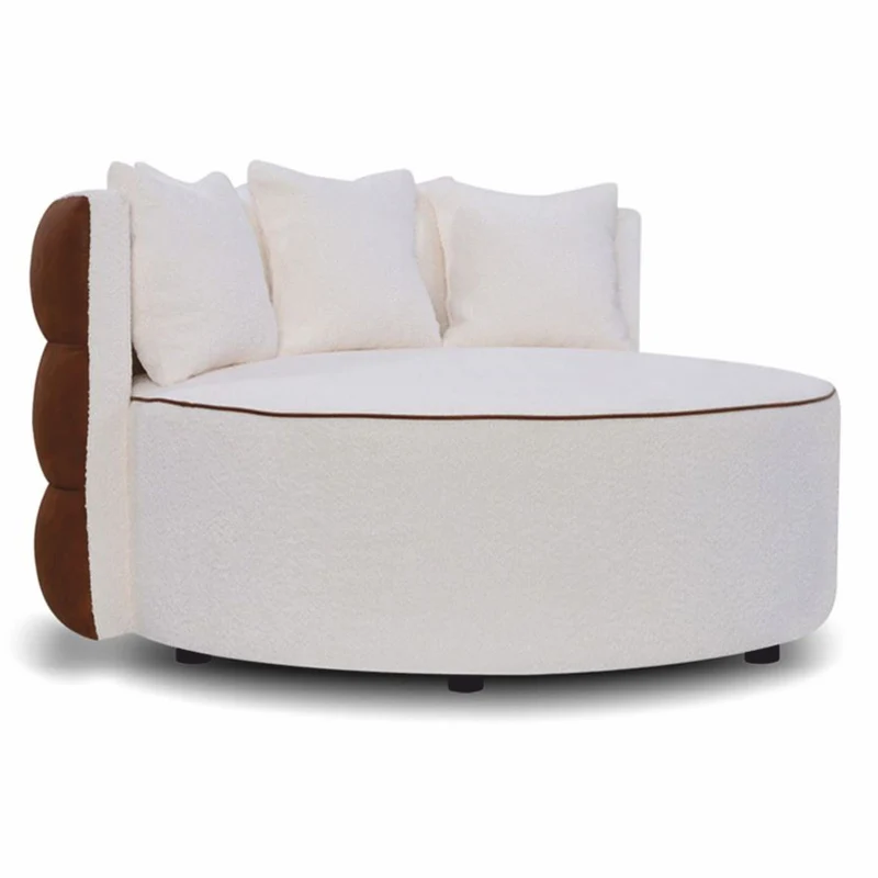 Casa Padrino Luxus Sofa Weiß / Braun Ø 132 cm - Rundes Wohnzimmer Sofa