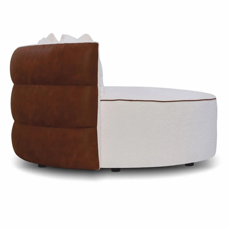 Casa Padrino Luxus Sofa Weiß / Braun Ø 132 cm - Rundes Wohnzimmer Sofa