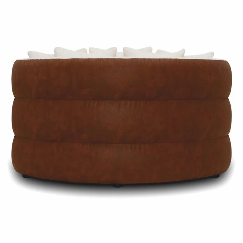 Casa Padrino Luxus Sofa Weiß / Braun Ø 132 cm - Rundes Wohnzimmer Sofa