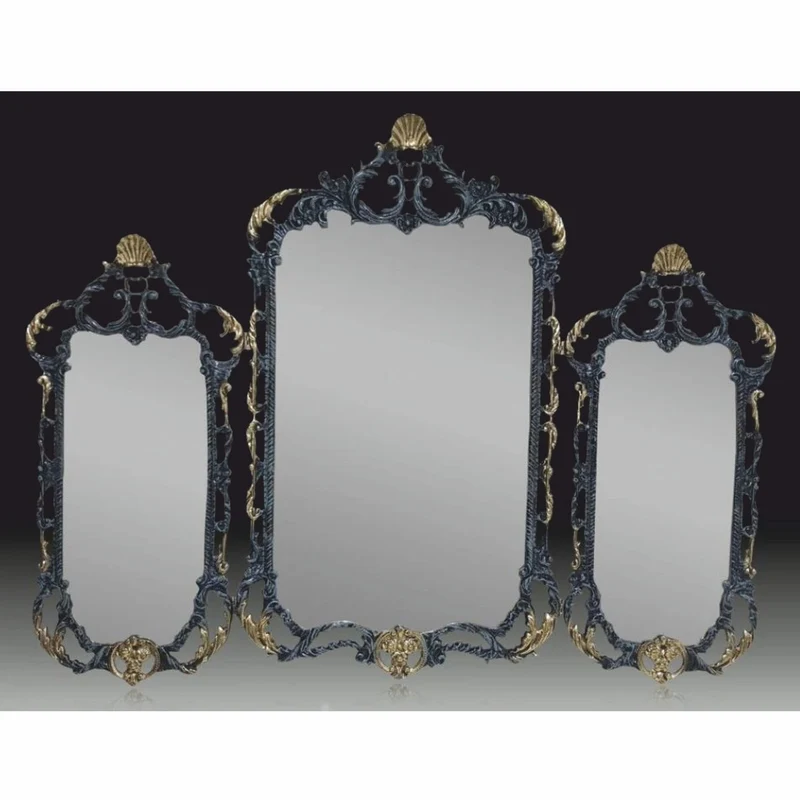 Casa Padrino Luxus Barock Bronze 3er Spiegel Blau / Gold 104 cm - Barockstil Möbel
