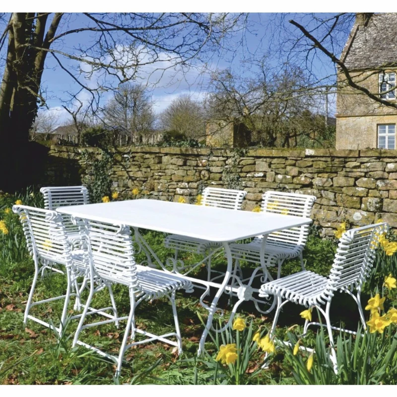 Casa Padrino Jugendstil Schmiedeeisen Garten Möbel Set Weiß - Garten Tisch & 6 Stühle