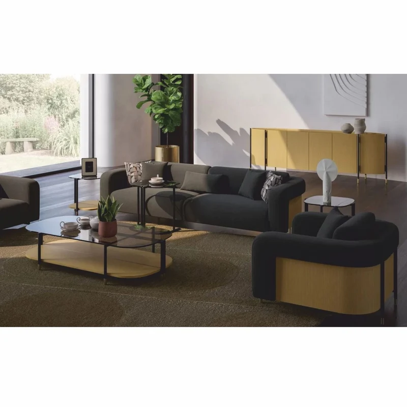Casa Padrino Luxus Sideboard mit 4 Türen Naturfarben / Schwarz / Messing 267 cm - Hotel Möbel