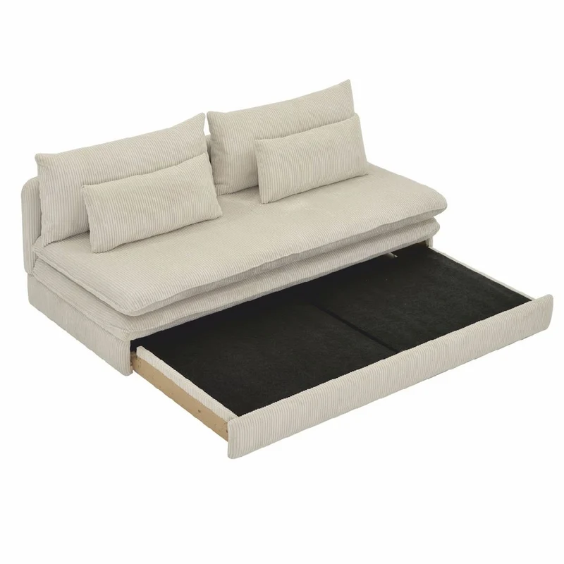 Casa Padrino Schlafsofa Hellbeige 190 cm - Ausklappbares Wohnzimmer Sofa