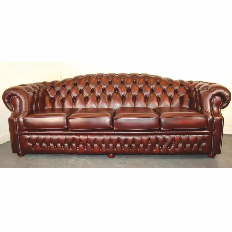Casa Padrino Luxus Chesterfield Leder 4er Sofa Rot / Braun 236,5 cm - Echtleder Möbel