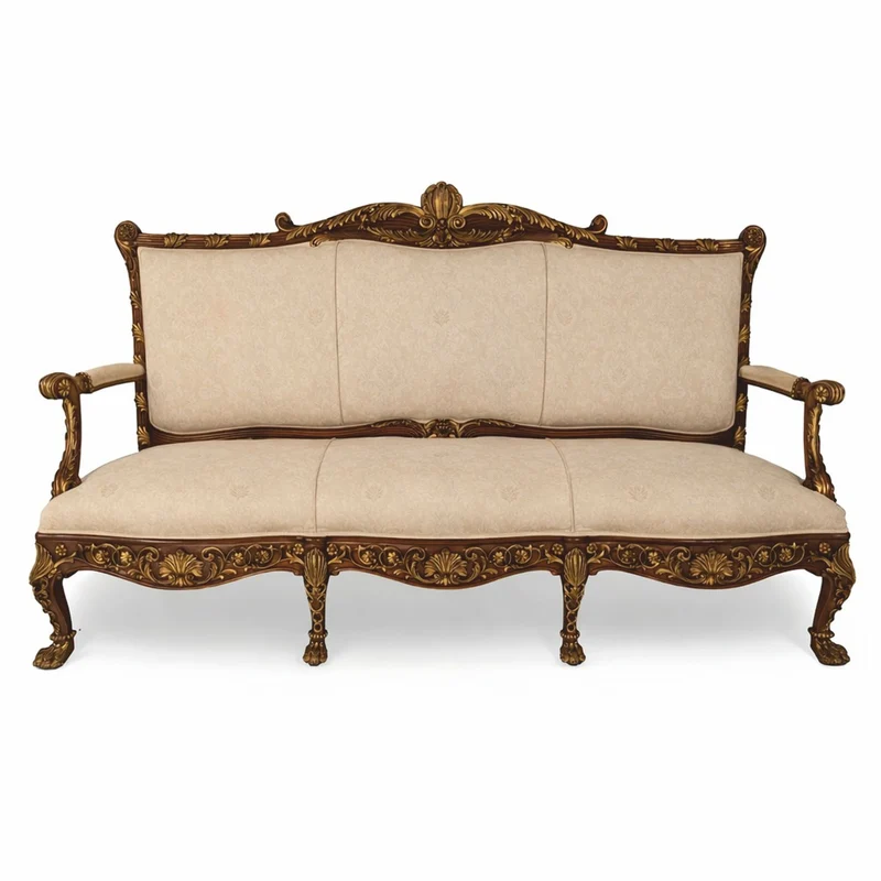 Casa Padrino Luxus Barock Sofa Beige / Dunkelbraun / Gold 217 cm - Made in Italy