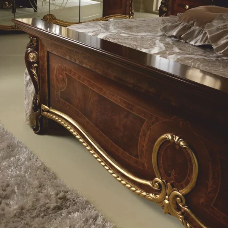 Casa Padrino Luxus Barock Doppelbett Dunkelbraun / Gold - Barock Möbel - Made in Italy