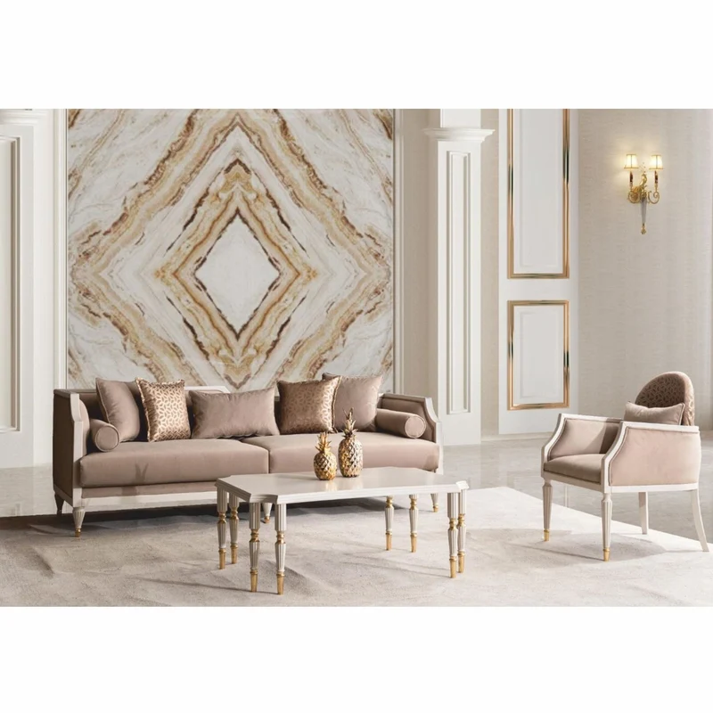 Casa Padrino Luxus Barock Wohnzimmer Set Braun / Creme / Gold - Barock Möbel