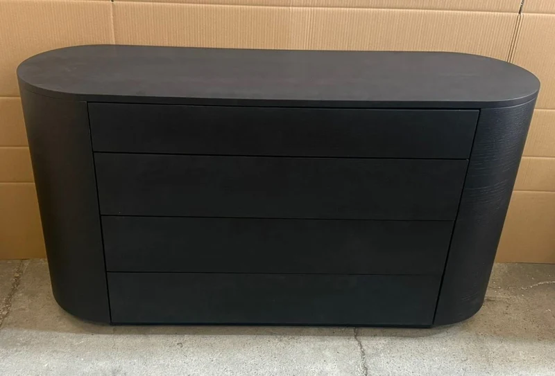Casa Padrino Luxus Kommode mit 4 Schubladen Schwarz 140 cm - Massivholz und Metall