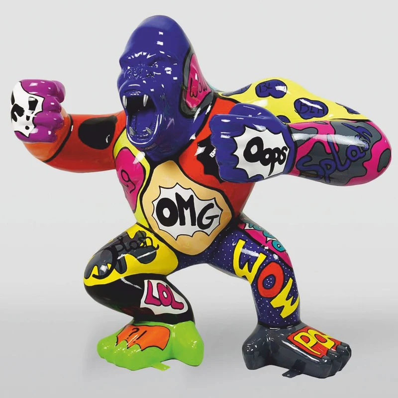 Casa Padrino XXL Deko Skulptur Gorilla Affe Bunt H. 180 cm - Riesige Garten Figur