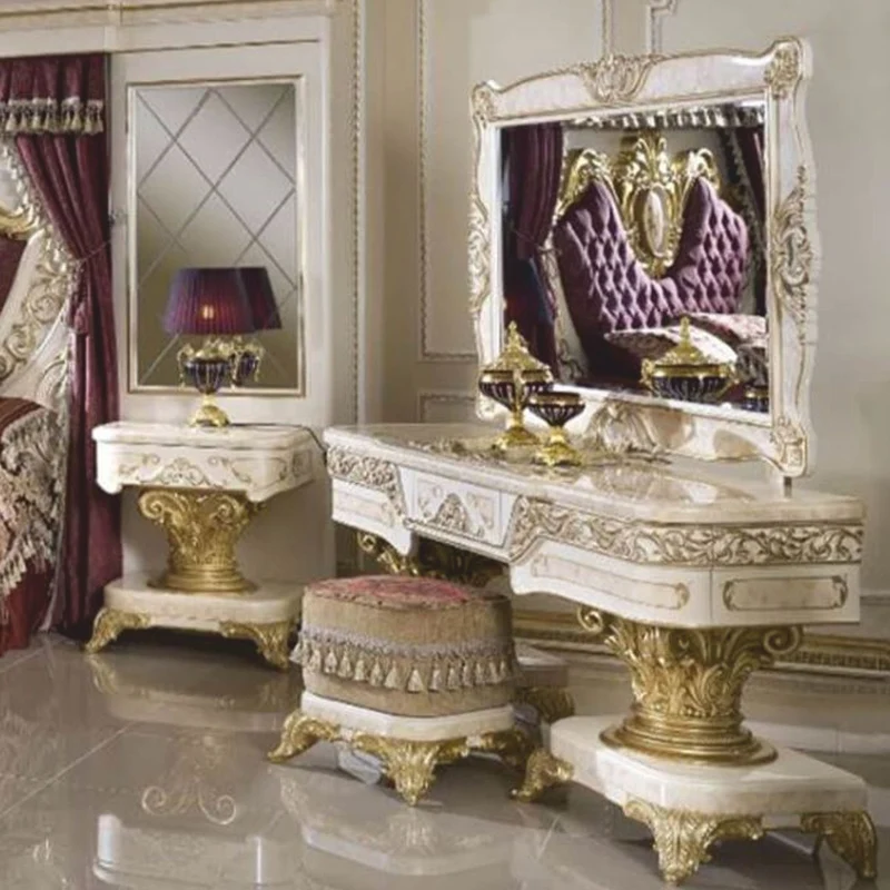 Casa Padrino Luxus Barock Schminkkommoden Set Weiß / Beige / Gold - Barock Möbel
