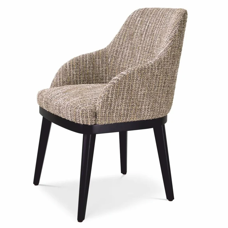 Casa Padrino Luxus Esszimmer Stuhl mit Armlehnen Beige / Schwarz H. 79 cm - Esszimmer Möbel