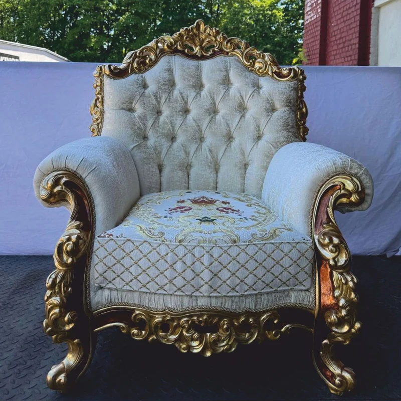 Casa Padrino Luxus Barock Sessel Weiß / Braun / Gold H. 120 cm - Barock Möbel